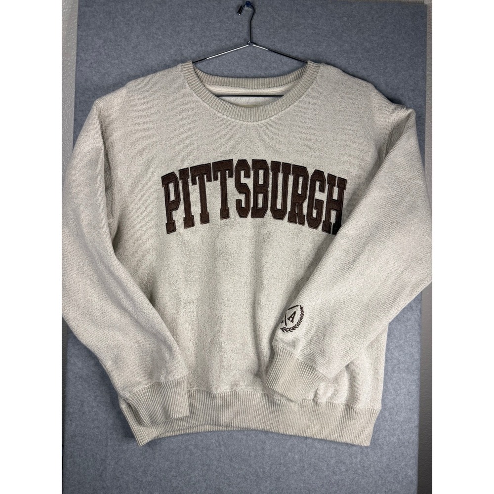 New York Popular Pittsburgh Sweatshirt Oatmeal Brown Collegiate Crewneck Small